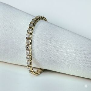 Tennis Bracelet 7.5" 925 Silver Gold Vermiel Square Link 3 Diamond Stack Vintage